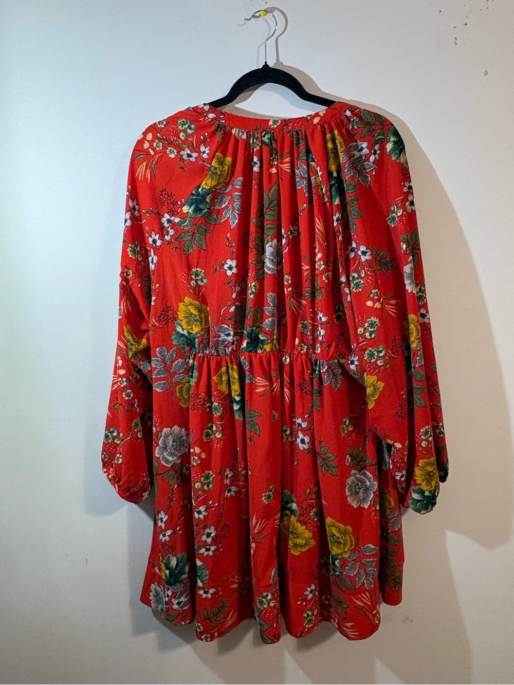 Umgee dress women’s large red floral long balloon sleeves v-neck babydoll tunic - Picture 3 of 12